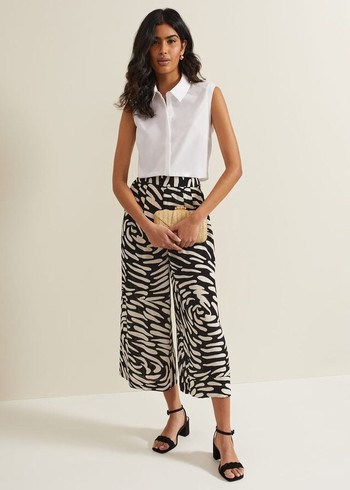 Phase Eight Malaya Abstract Print Culottes Trousers Black/White Australia | YG1046978